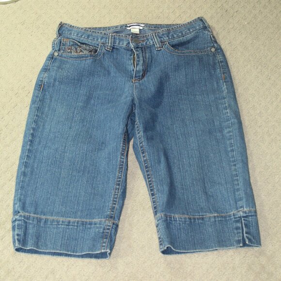 Vintage Christopher & Banks Women's 8 Stretch Crop Wide Leg Mid Rise Blue Jeans - Picture 1 of 7